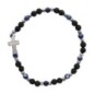 Bracelet sur élastique, grains ronds Ø 4 mm, pierre de lave naturelle & pierre synthétique, croix avec strass. Lot 5 assortis.